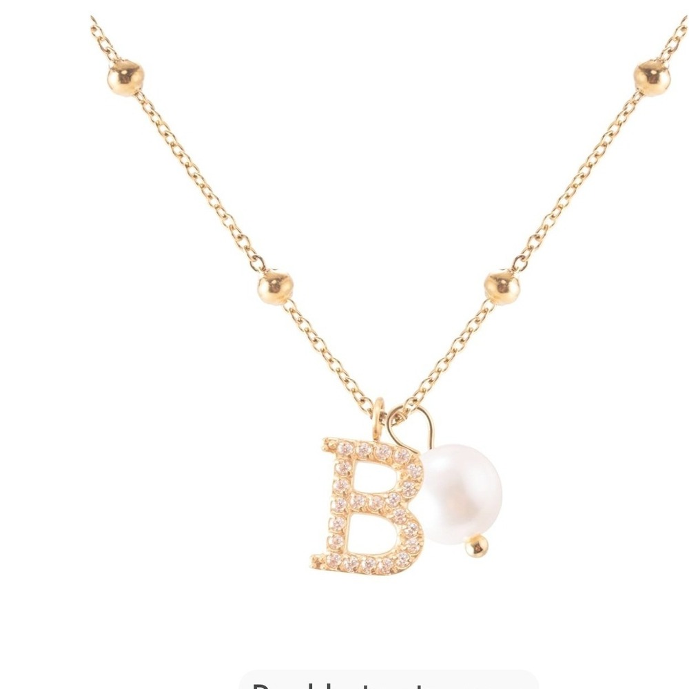 AUOVKOCA Gold Initial B Necklace Pearl‎ Pendant Stainless Steel Satellite Chain